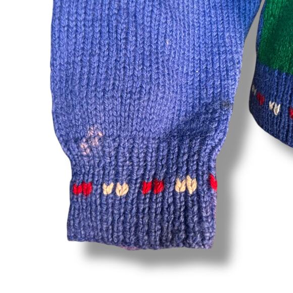 Vintage 90s Allen Solly Wool Christmas Sweater Tree Gifts Santa Hat Blue Large - Picture 4 of 15